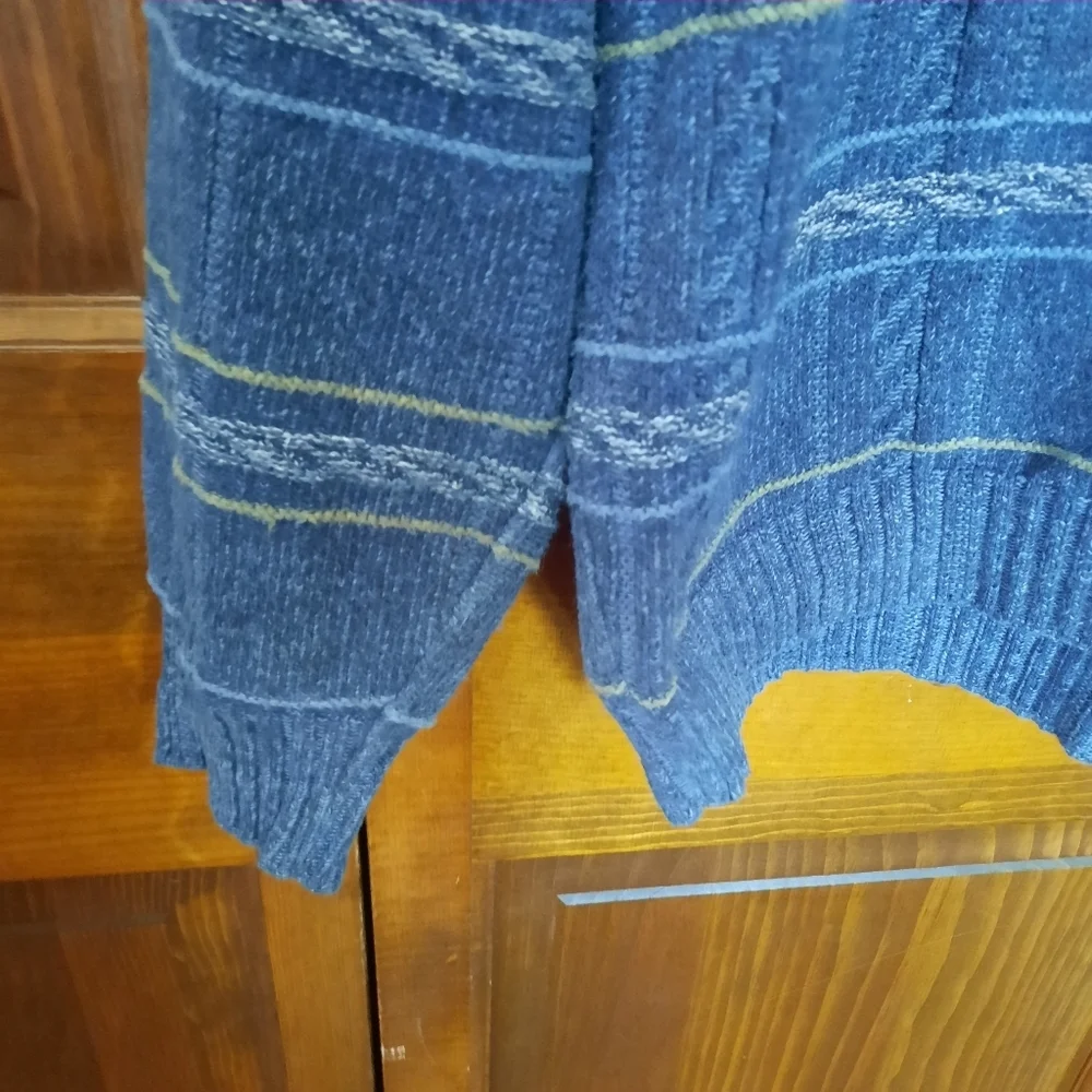Vintage Haggar Cotton Blend Blue Green Cosby Grandpa Style Knit Sweater Size L